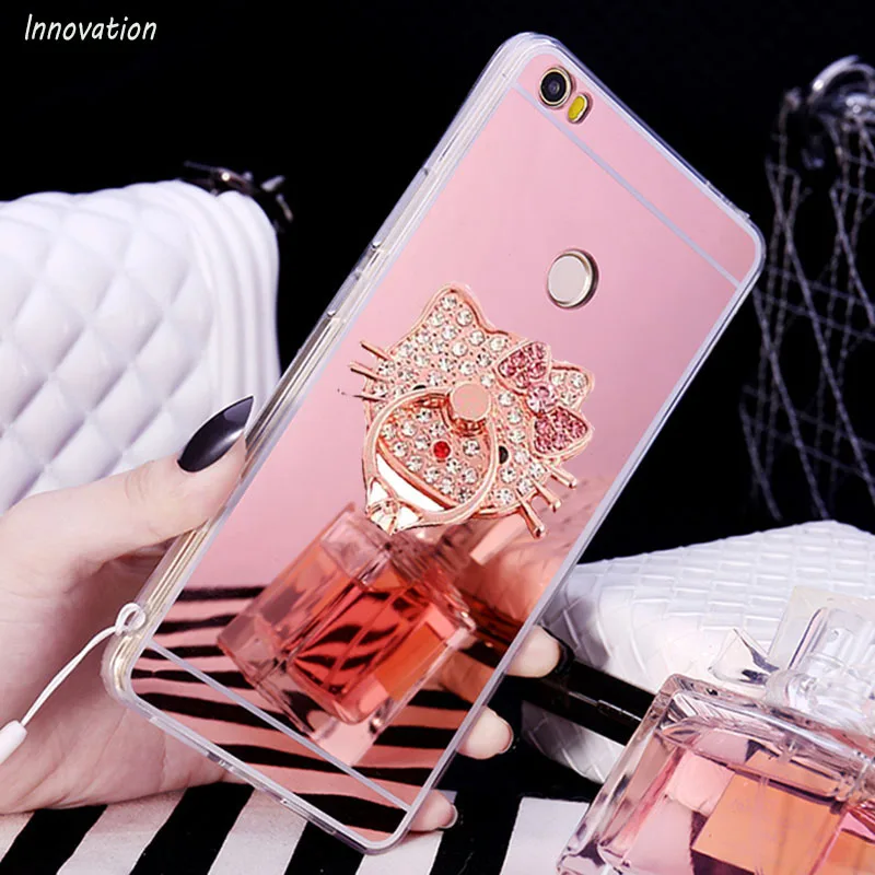 

Innovation Luxury Cute Soft Silicone TPU Mirror Phone Cases For Huawei P8 Lite 2017 P9 Plus P10 Honor 4X Ring Holder Stand Cover