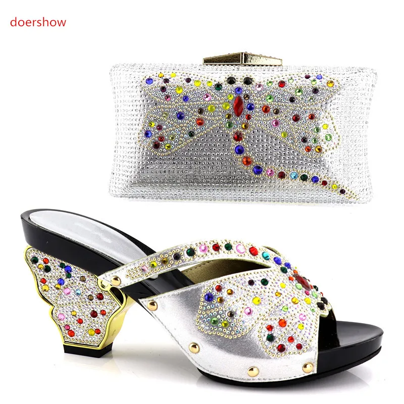 

doershow Shoe and Bag Set Decorated with Rhinestone African Matching Shoe and Bag Italian In Women Bag and ShoesSet Italy!HV1-54