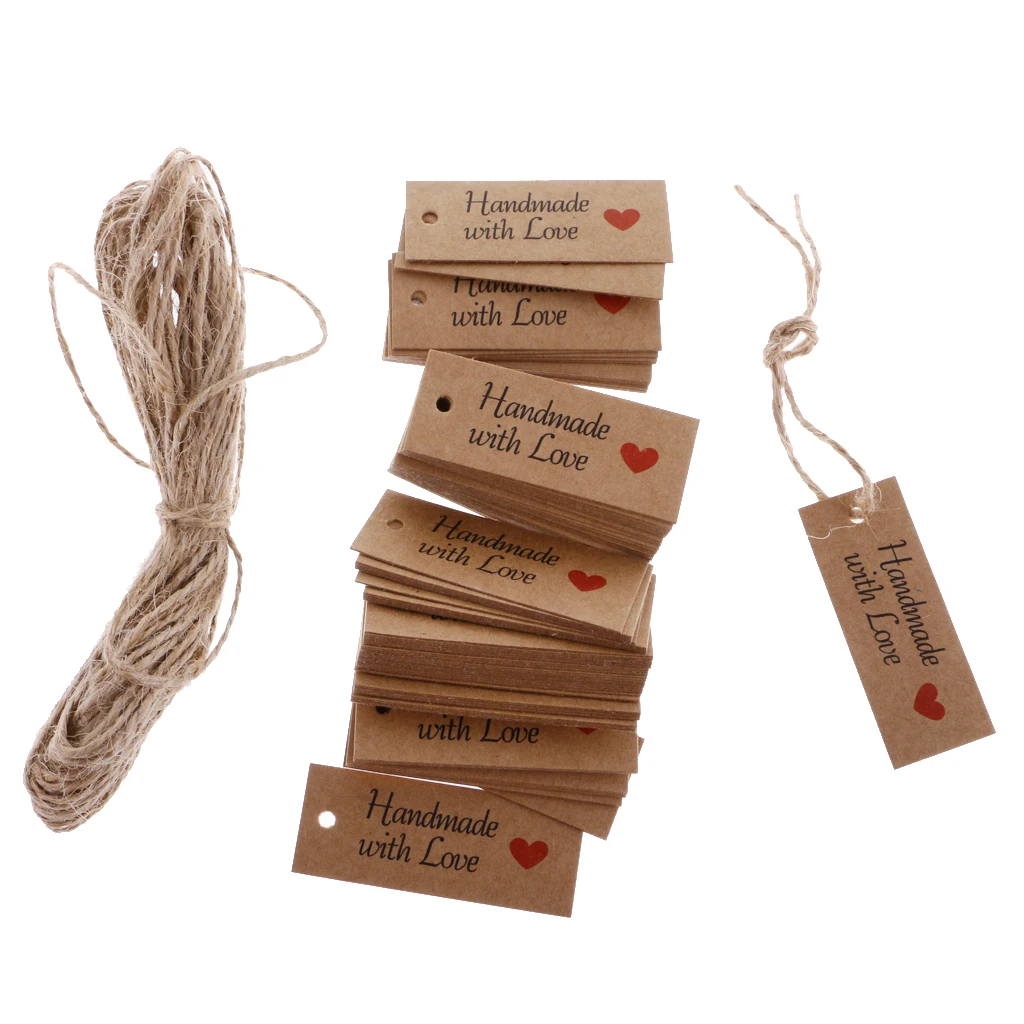 100 Vintage Kraft Paper HANDMADE WITH LOVE Gift Tags Wedding Favor