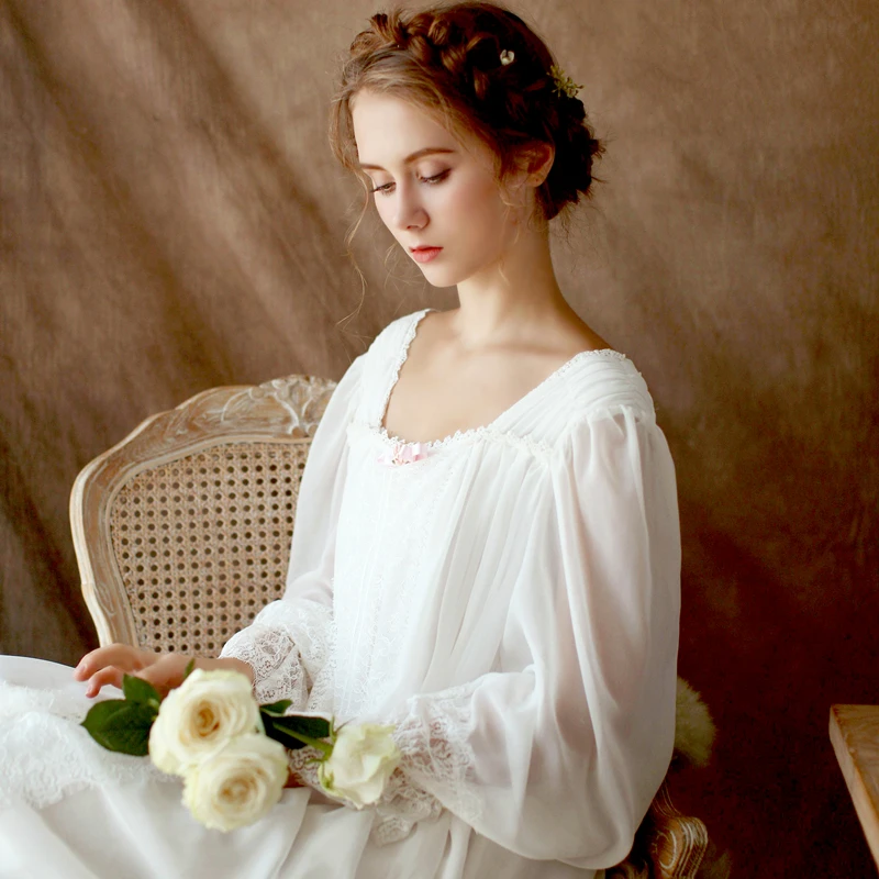 

Sleepwear Dress Nightwear Women Princess Nightgown Vintage Sleepwear Long Nightgown Retro Lace Chiffon Nightgown