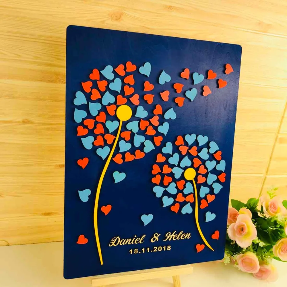 3D Tree Custom Wedding Guest Book Frame with Name & Date Love Signature Book Rustic Alternative DandelionGuest Book Wedding Ideas Decor (3)