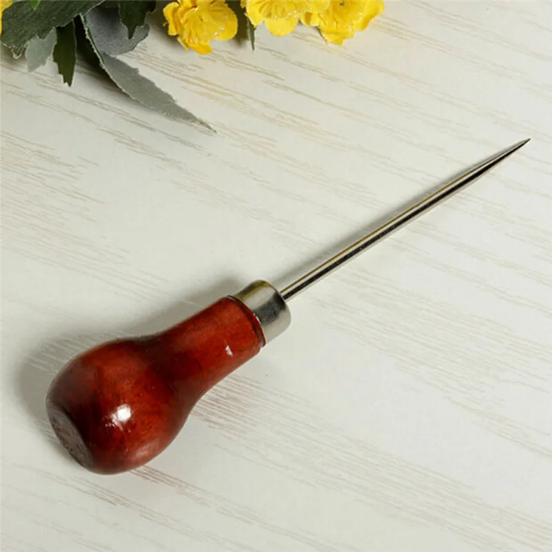 

New Wooden Handle DIY Leather Tent Sewing Awl Pin Punch Hole Repair Tool Hand Stitcher Leather craft Needlework Knitting Needles