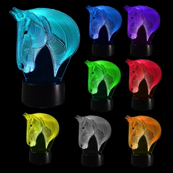 

HNGCHOIGE Horse Bedroom 3D Illusion LED Night Light Changing Color Touch Table Lamp Desk