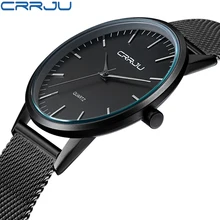 CRJU novos Homens Da Moda Relógios Top Marca de Luxo Homens Relógio de Quartzo Banda Malha de Aço Inoxidável Ultra Fino Relógio Relogio masculino