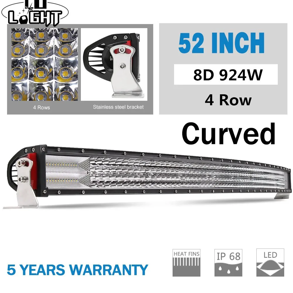 

CO LIGHT 52inch LED Light Bar 8D 924W LED Bar 4-Row Work Light Spot Flood for Driving Offroad Niva Tractor Truck 4x4 ATV 12V 24V