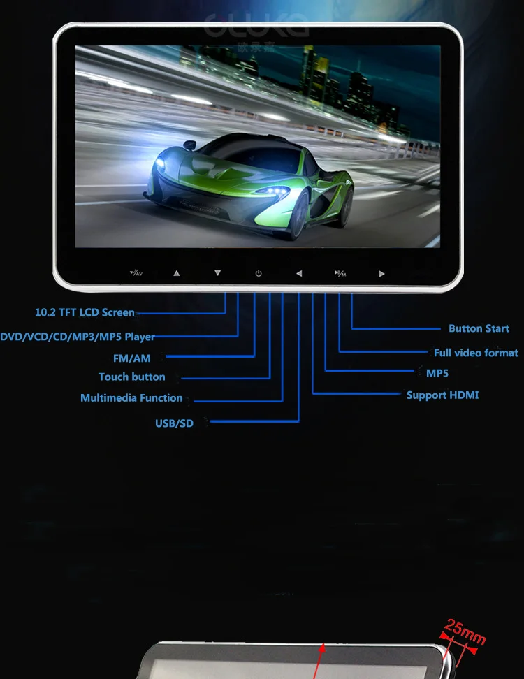 10,2 дюймов ультра-тонкий монитор подголовника автомобиля MP5 плеер HD 1080 P видео Экран с USB/SD/разъём мультимедийный интерфейс высокой