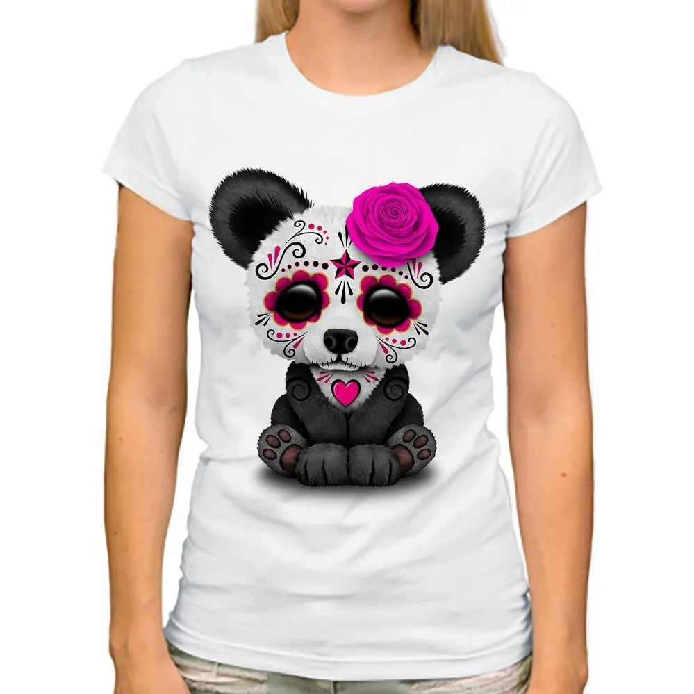 

JOLLYPEACH BRAND Dead Sugar Skull Panda funny tshirt women new white casual short sleeve femme cute t shirt