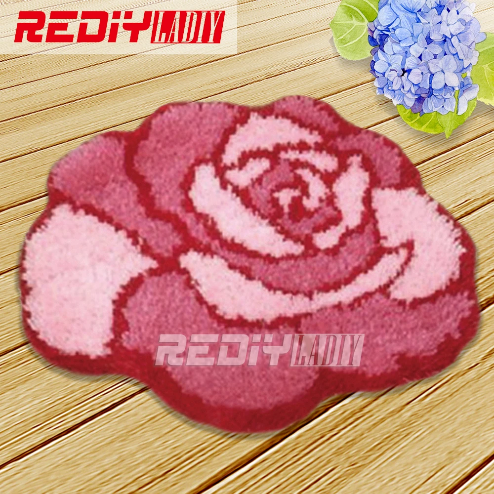 

NEW Latch Hook Rug 100% Acrylic Yarn Cushion Set for Embroidery Floor Mat Pre-Printed Canvas Blanket Pink Roses DIY Carpet Rug