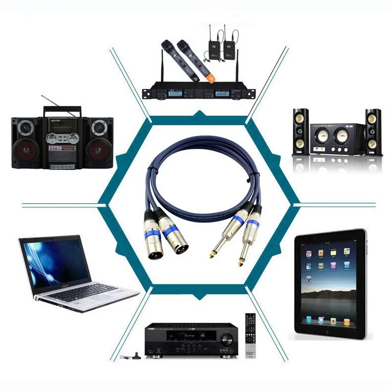 GoSo High Quality Dual 6.35mm 1/4'' Mono Male to Dual XLR Male Female Plug Audiophile Audio balance Cable 0.5m-30m JS-201