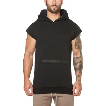 

2019 Autumn New Mens Hoodies Gyms Sleeveless Big Zipper Packet Hoodie Sweatshirts Mens Workout Bodybuilding Fitness Male Hoodies