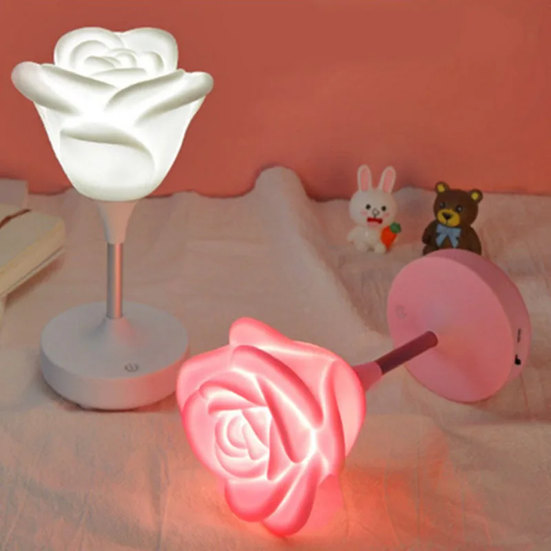 Лидер продаж ClickDimmable ночь свет лампы кремния цветочные розы для маленьких детей подарок прикроватная Спальня Гостиная Decora