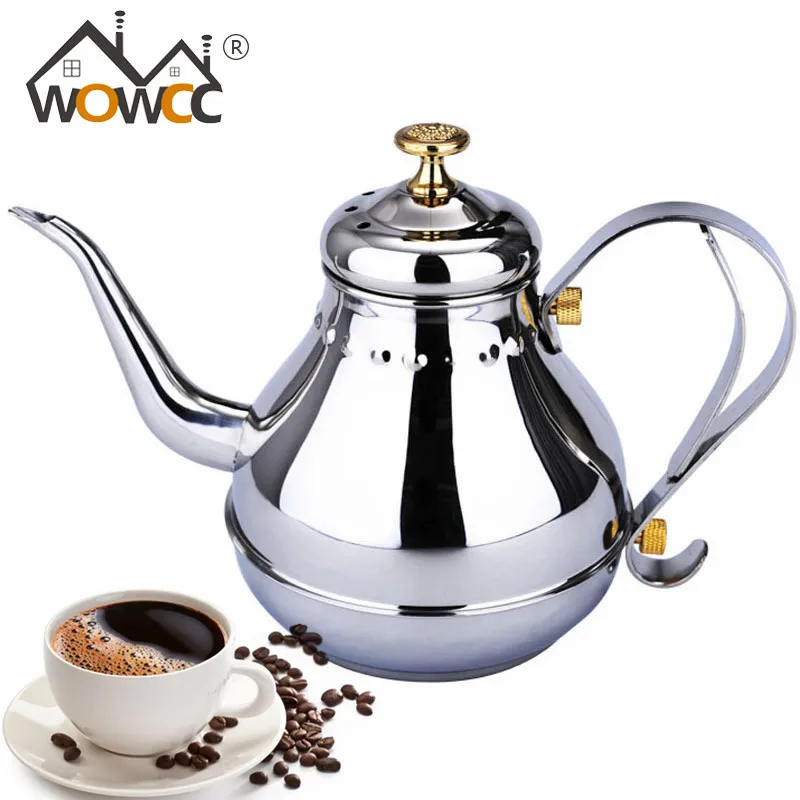 

WOWCC 1.2L&1.8L Stainless Steel Coffee Pots European Style Hand Flush Palace Pot Fine Mouth Tea Water Pot Drink Tools