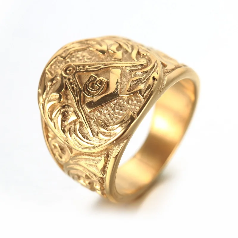 Złoty i srebrny kolor męski tłoczony tłoczony masonem pierścień masoński pierścień ze stali nierdzewnej 316L nowa męska biżuteria
