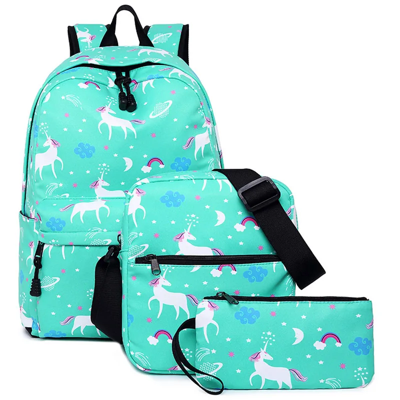 

3pcs/Set Women Printing Backpack Nylon Designer Unicorn Bagpack Schoolbag for Teenagers Girls Computer trip Student Book Bag