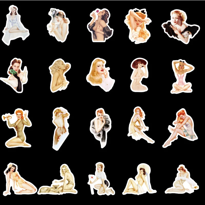 50Pcs/set Retro Sexy Beauty Girls Stickers for Laptop refrigerator suitcase decoration Mixed decal for MacBook/Samsung