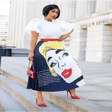 Высококачественная новая весенняя элегантная складчатая юбка красивая женская длинная юбка с рисунком головы из мультфильма сарафан вечерние праздничные