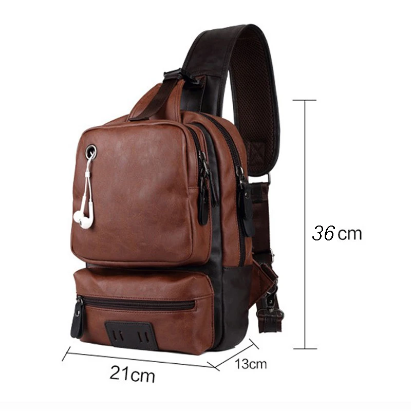 Vintage PU Leather Men Chest Backbag Casual Fashion Male Messenger Bags Back Pack Crossbody Bags Small Sling Single Shoulder Bag 6
