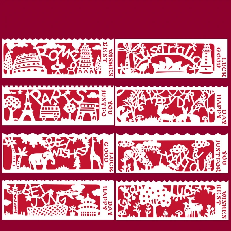 

8Pcs/Set 17*6cm World Tour Paris Rome DIY Layering Stencils Wall Painting Scrapbook Coloring Embossing Album Decorative Template