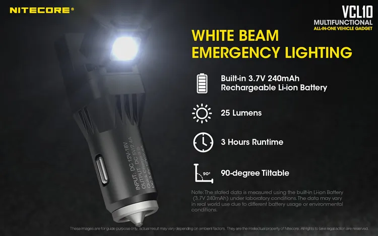 Новинка Nitecore vcl10 Многофункциональный Универсальный Автомобильный Гаджет QC 3,0 Автомобильное зарядное устройство стеклянный выключатель Аварийный Предупреждение ющий светильник