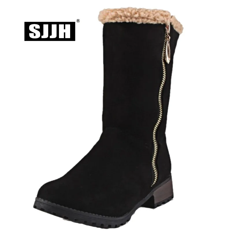 

SJJH Women Chelsea Boots with Round Toe Chunky Zip Stretch Fabric Plush Mid-Calf Boots Fashion Casual Shoes Large Size Q109