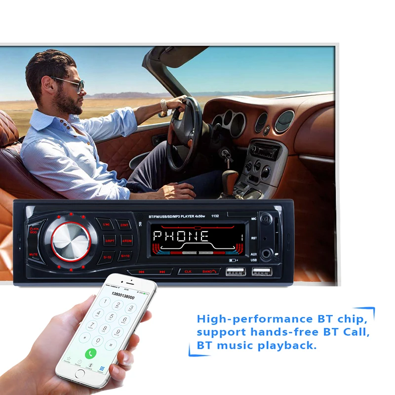 12 В стерео Bluetooth Беспроводной цифрового мультимедиа в тире приемники USB/SD/MMC MP3 плеер FM радио с удаленным Управление