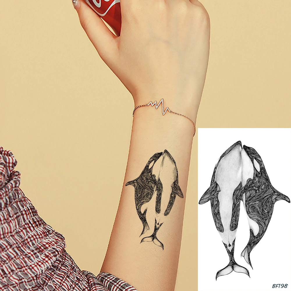 Cute 3d Black Whale Dolphin Water Tranfer Fake Wrist Tattoos Stickers Boys  Girls Women Tattoo Temporary Ocean Custom Art Tatoos - Temporary Tattoos -  AliExpress