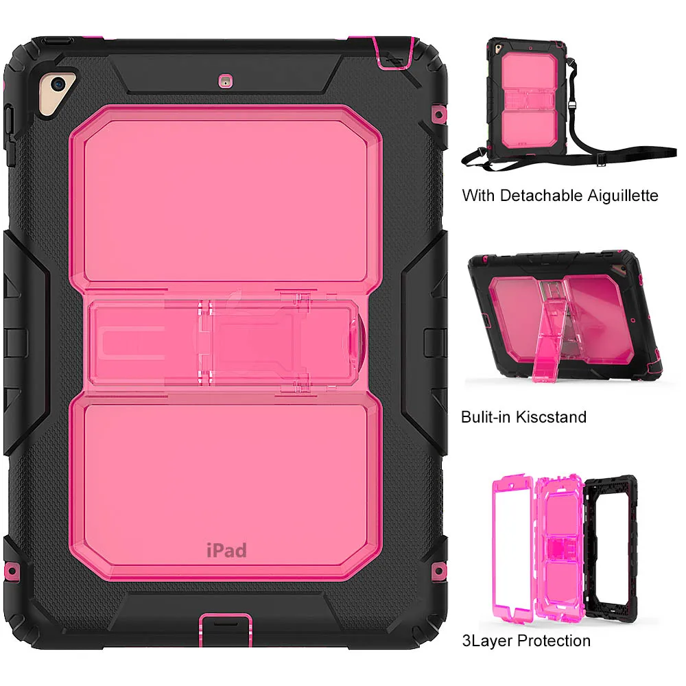 Детский Чехол для iPad Air 2 сверхмощный противоударный плечевой ремень Kickstand чехол для iPad Air 2 iPad Pro 9,7 iPad 9,7 чехол - Цвет: hot pink