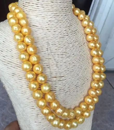 

NATURAL 36" AAA++10-12 MM SOUTH SEA GOLDEN PEARL NECKLACE 925silver GOLD CLASP