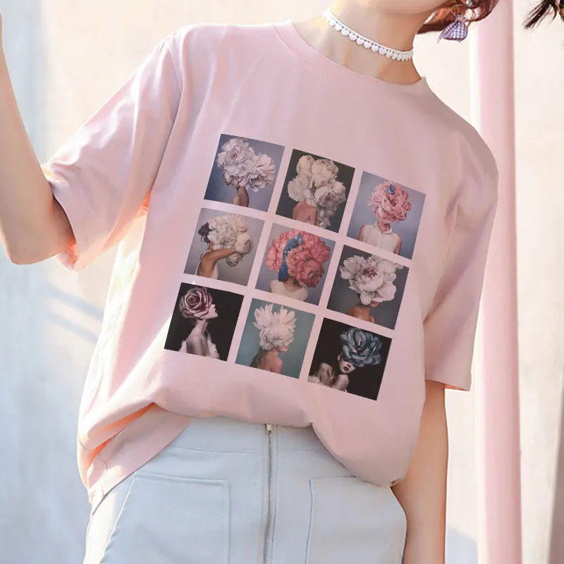 

Women T Shirt 90s Aesthetic Flower Art Dating Tumblr Tshirt Summer Tops New Harajuku Casual Loose O-neck Fashion T-shirt