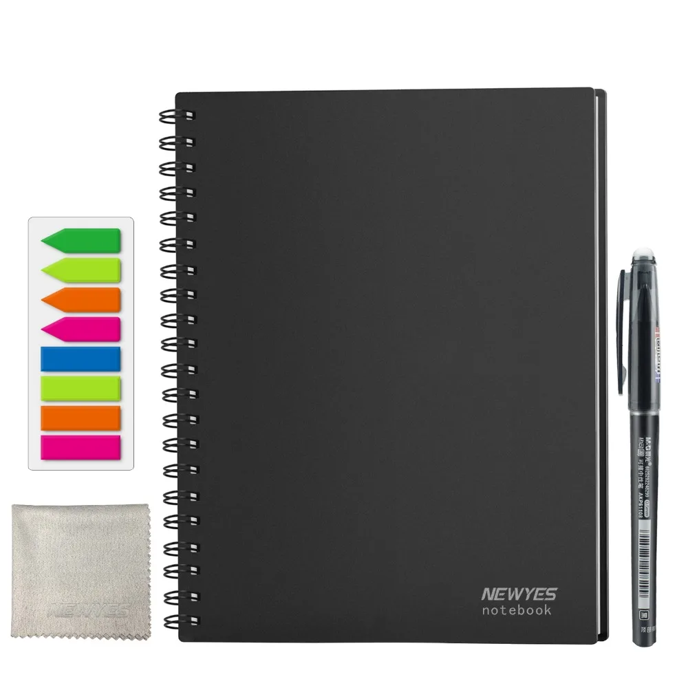 NEWYES A4 умная стираемая бумага для ноутбука, многоразовая черная записная книжка с проволочным переплетом, приложение для подключения микроволновой печи, стираемая ручка для детей, студентов
