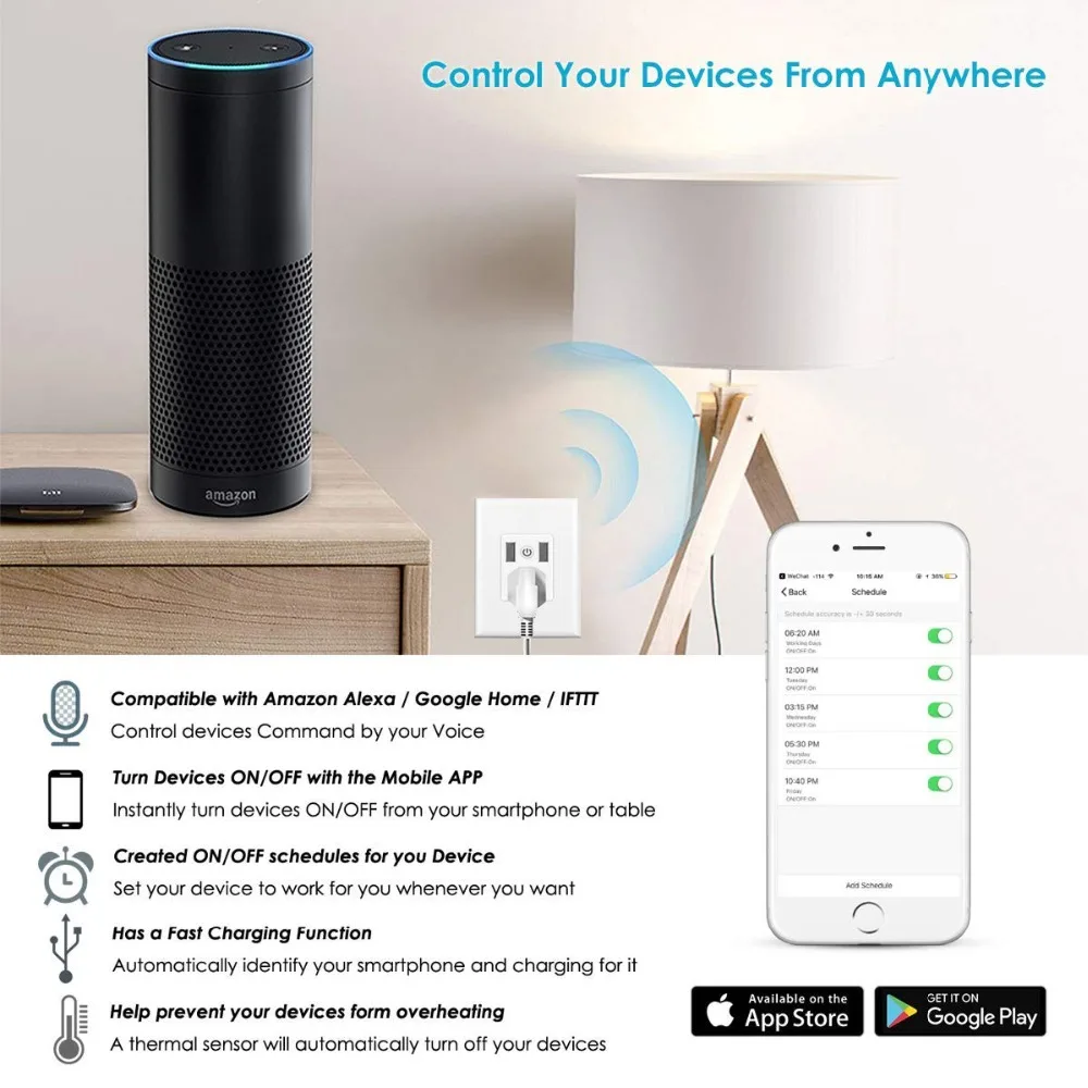 Штепсельная розетка Alexa совместимая с европейской розеткой Wi Fi 2 usb порта для