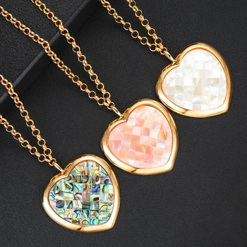 

GODKI Trendy Big Heart Charms Necklace Pendant For Women Wedding Bridal Cubic Zircon Shell Dubai PARTY WEDDING Jewelry BOHO2019