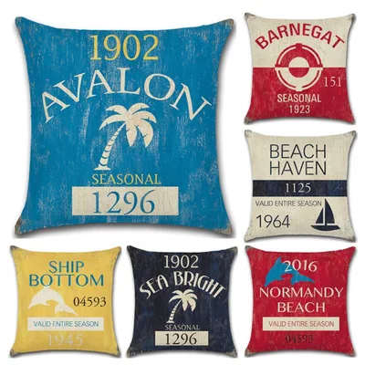 Home Decor Decorating Sofa New Coast Badge Series Vintage Pillow Case Cushion Cover Linen Cotton Cotton Dropship 0808