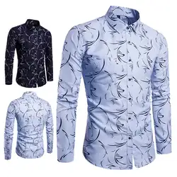 Простые Модные Демисезонный мужские рубашки с длинным рукавом печать отложным воротником мужские повседневные рубашки плюс Размеры M-4XL FS99