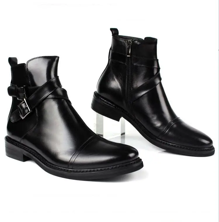 

CH.KWOK Cross Strap Band Genuine Leather Men Dress Business Oxfords Boots Italian Leather Mens Formal Party Wedding Boots Shoes