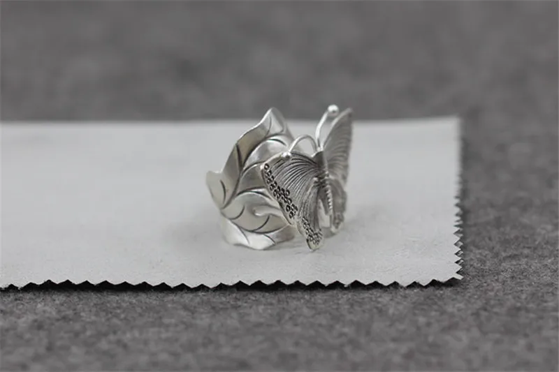 925 Настоящее Стерлинговое серебро бабочка Трендовое кольцо женский стиль Ретро палец кольцо тайское серебро ручной работы PKY246