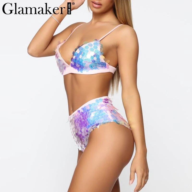 Glamaker Sequin сексуальный комплект бикини mujer треугольник женский купальник с высокой талией купальник женский купальный костюм с пуш-ап летние купальники НОВИНКА