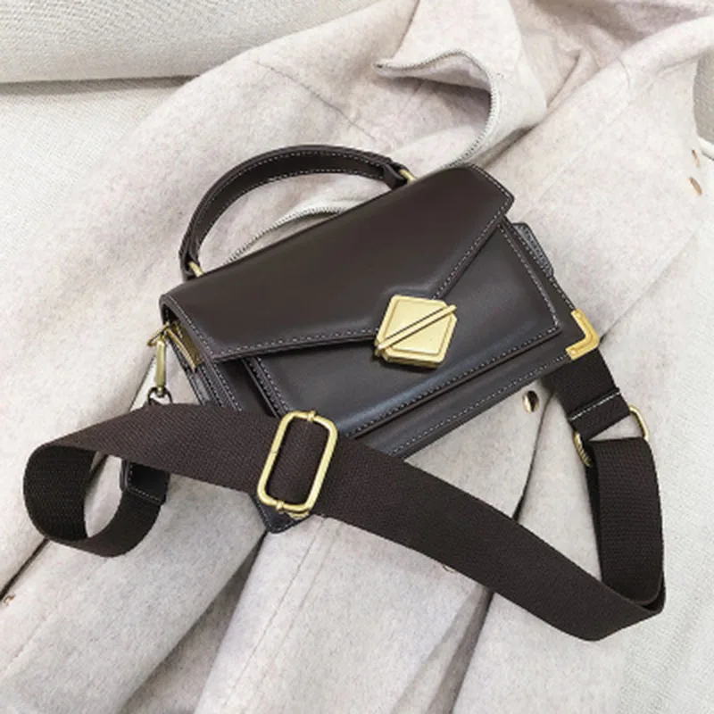 

2019 fashion brand new Metal lock Wide shoulder strap luxury designer shoulder bags crossbody PU leather Women's Handbag