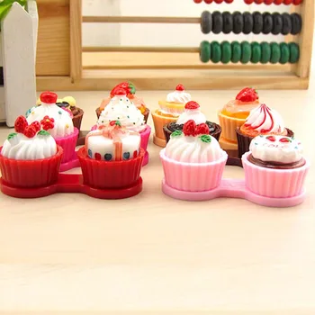 

1PCS Cartoon Cute Cream Cake Glasses Double Contact Lenses Box Contact Lens Case For Eyes Care Kit Holder Container Gift