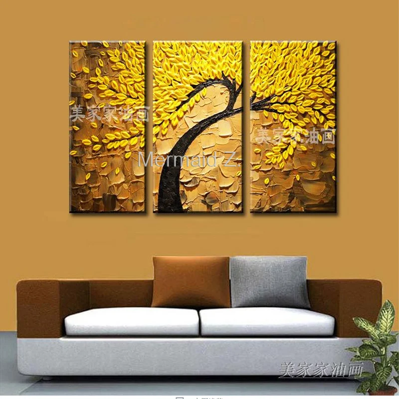 

Mermaid Oil Painting On Canvas Home Decor Modern Wall Art Picture Golden Flower-tree Thick Palette Knife For Living Room