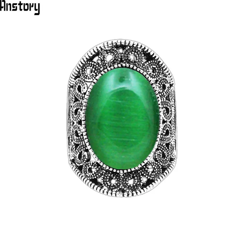 5 Colors Oval Opal Rings For Women Classic Flower Design Antique Silver Plated Rings Fashion Jewelry TR680