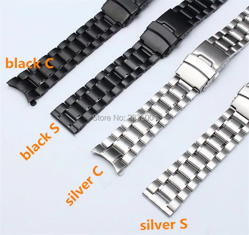 Серебристый/черный ремешок для часов из нержавеющей стали 18 20 22 24 мм загнутый конец твердый ремешок и складная застежка безопасный браслет для Casio Seiko Citizen
