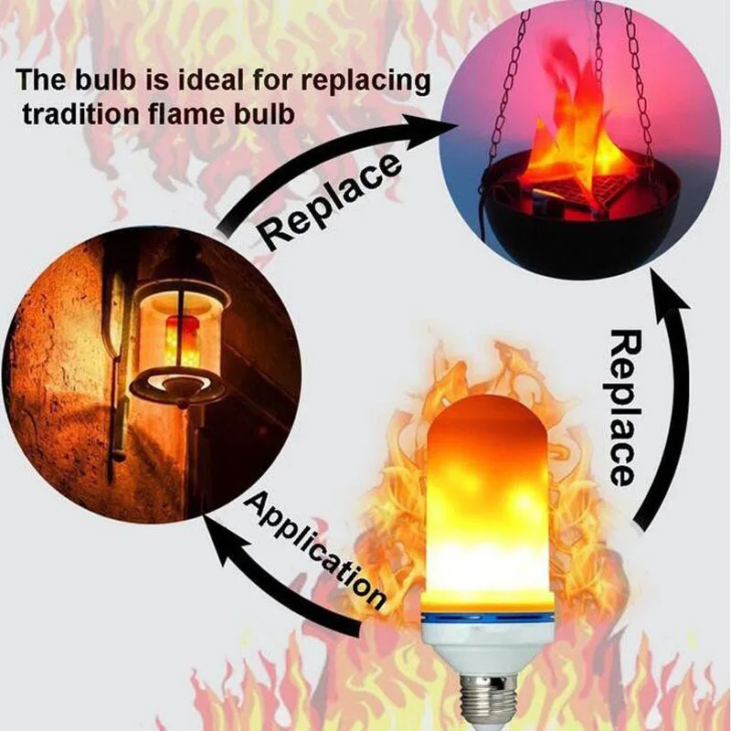 Светодиодный светильник E27 B22, светодиодный светильник с эффектом пламени, огненный светильник, 12 Вт, 18 Вт, мерцающий светильник, имитирующий пламя, 1900-2200 K, AC85-265V лампа с эффектом пламени