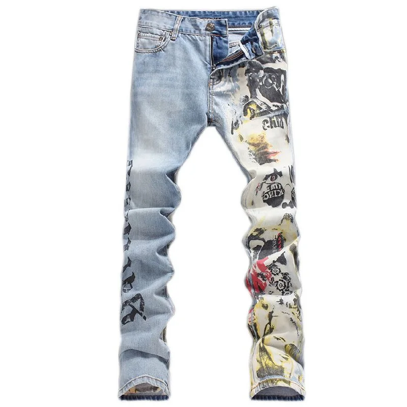 

2016 New Men printing Coloured drawing or pattern Nightclubs Jeans,Pencil Pants Denim Jeans Men,plus-size 28-40
