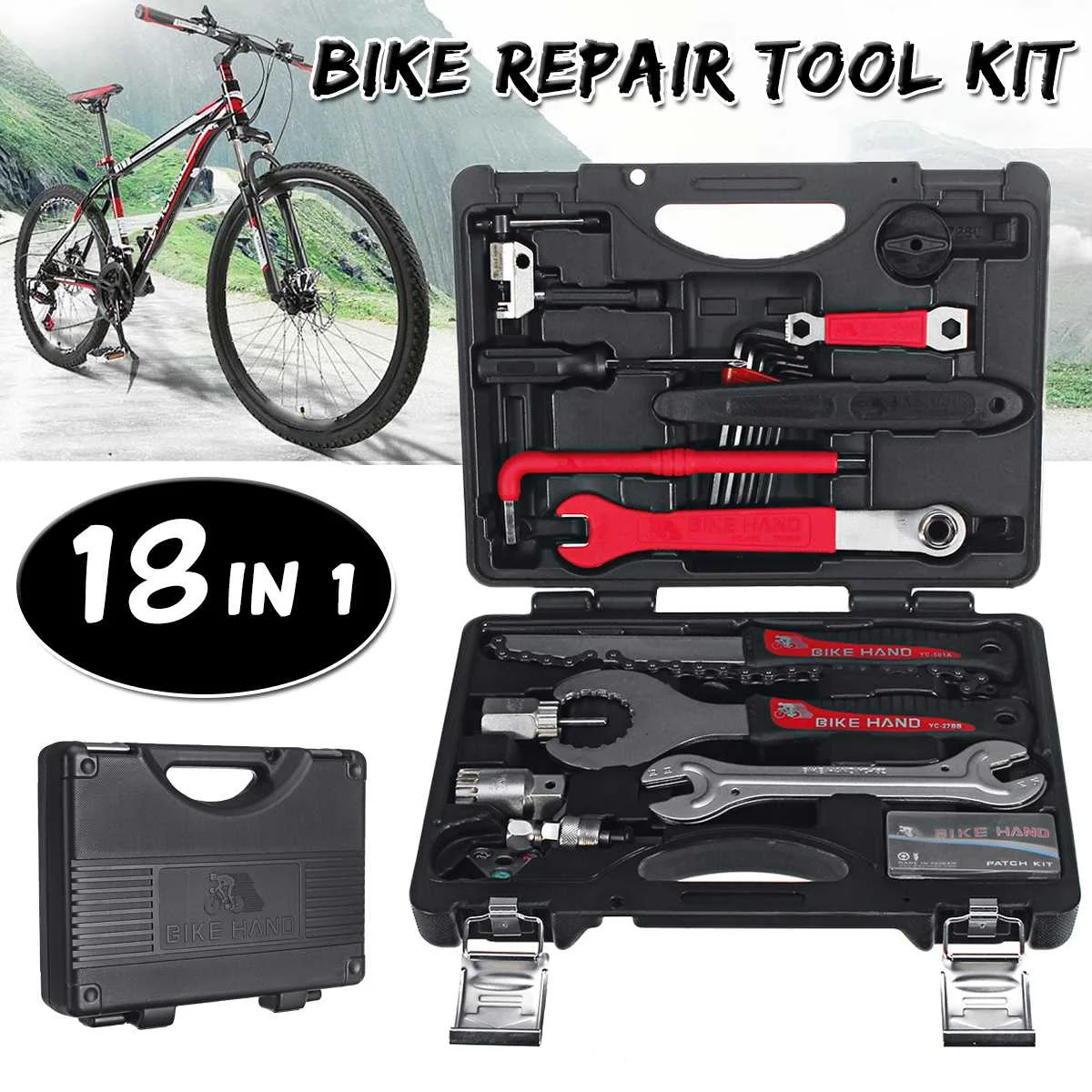 

BIKE HAND 18 In 1 Multiful Bicycle Tools Kit Portable Bike Repair Tool Box Set Hex Key Wrench Remover Crank Puller Cycling Tools