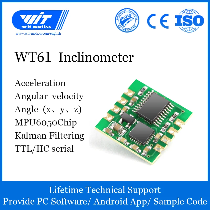 

WitMotion WT61 AHRS MPU6050 6-Axis Module Digital Inclinometer, 3-Axis Accelerometer+Gyroscope, Tilt Angle& Vibration Measure