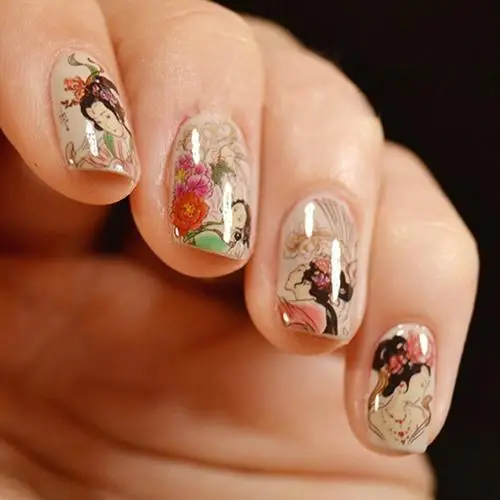 

Nail Decals Sticker self Adhesive Traditional Chinese Painting Beauty Aspara Flat Peach Pattern Nail Art