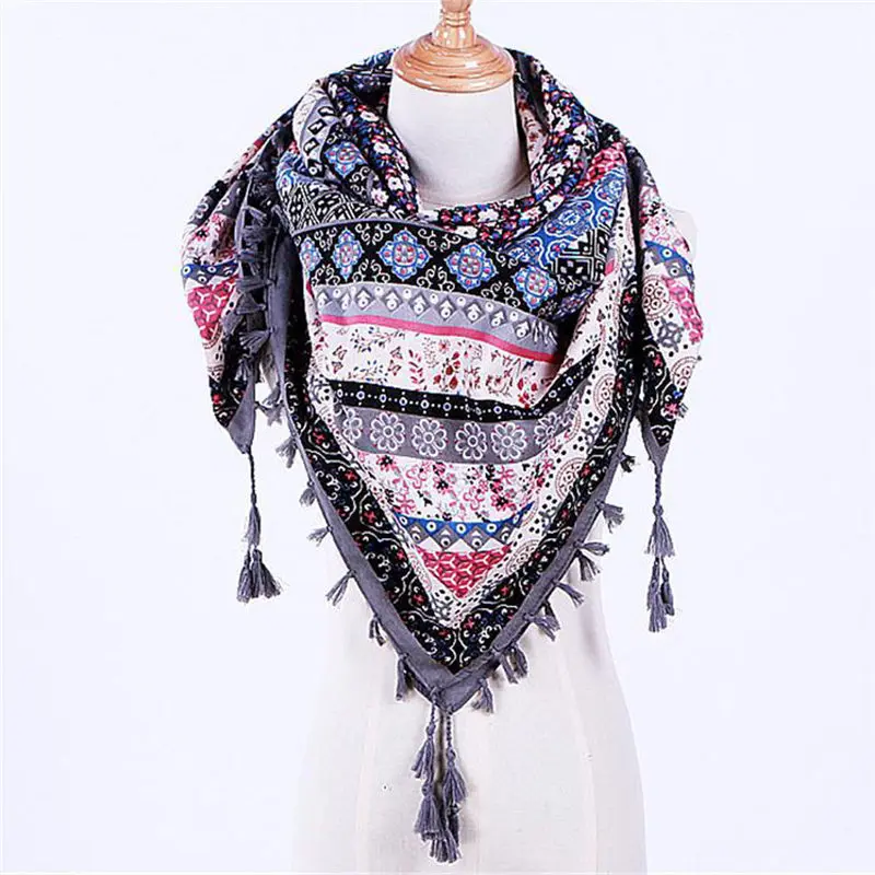 Fashion Lady Women Floral Prints Tassel Shawl Scarf Printed women's scarves handkerchief hijab scarf 40FE2724