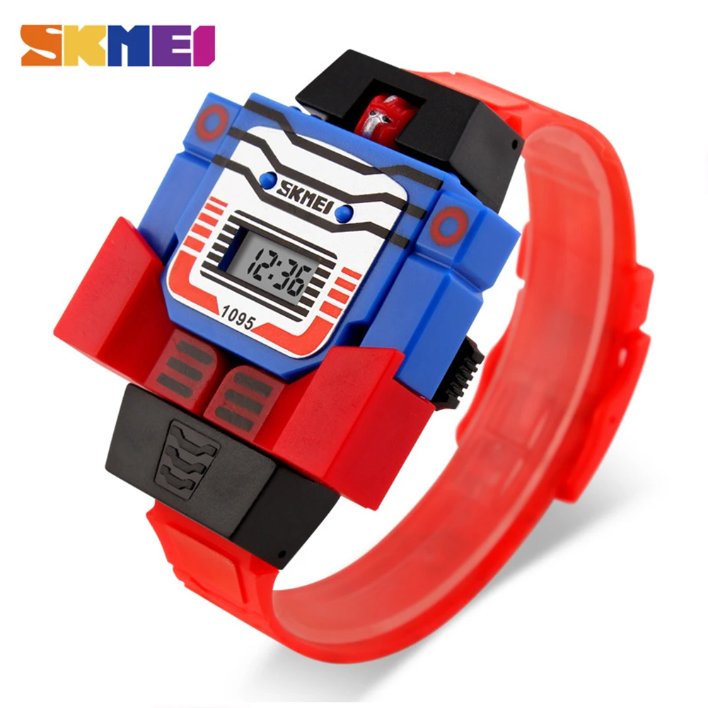 SKMEI умные детские наручные часы дети мальчик цифровые часы съемный робот деформационная игрушка - Цвет: Red