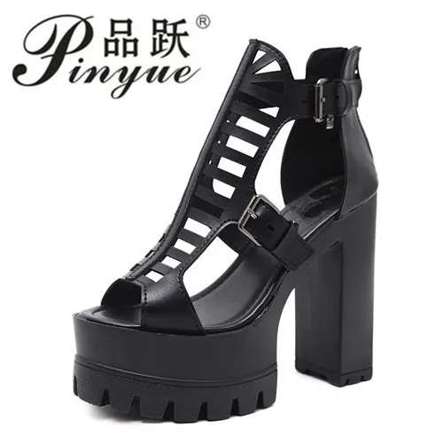 

Fashion Buckle Gladiator Sandals Women High Heels 2018 New Black Cut-outs Open Toe Summer Party Shoes Female Thick Heels